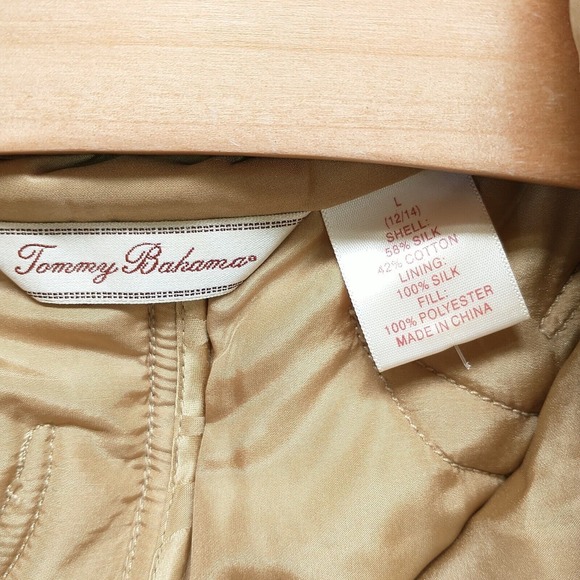 Tommy Bahama Women's Button-Up Silk Vest Tan Large 12-14 Flap Pockets Lined - Picture 11 of 14